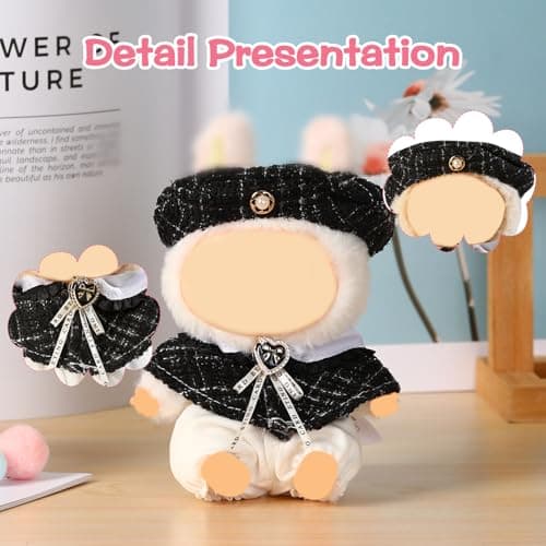 Clothes for Blind Box Dolls, 3-Piece Premium Dolls Accessories Set for 15-17cm Plush Blind Box Toy Skirt Outfit (Black Shawl) - Thumbnail 4