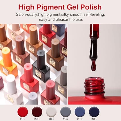 GELLAKTIK 6Pcs 12ml Gel Nail Polish Set with Red White Blue, Gel Polish Kit for Salon DIY at Home, Soak Off LED UV Gel Nail Polish, Gifts for Women Girls - Thumbnail 2
