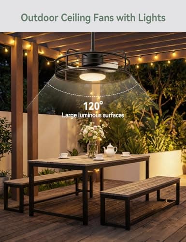AKOFUN 20" Outdoor Ceiling Fans with Lights, IP65 Waterproof Gazebo Ceiling Fan with Remote, Plug-in Hanging Ceiling Fan for Patio Porch Pergola Canopy, Quiet DC Motor, 1200 Lumens Dimmable 3000-6500K - Thumbnail 6