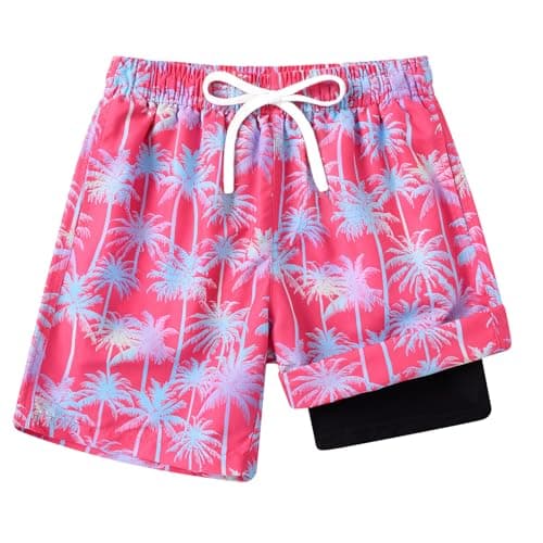 Cozople Swim Shorts for Boys Coconut Tree Swimming Trunk with Boxer Brief Liner Quick Dry Swimsuit Swimwear Anti Chafe Compression Bathing Suits Size 7 - Image 1