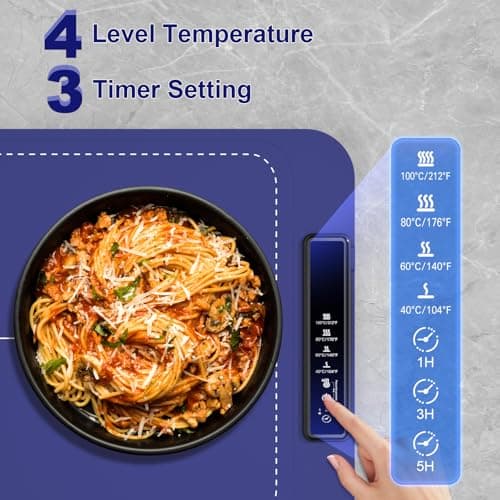 Warming mat for Food, Food Warming Mat - New Upgraded Fast Heating Silicone Electric Warming Tray, Larger Touch Screen, Higher Feet, Roll Up Warming Mat for Food, Portable Food Warmer, Blue - Thumbnail 3