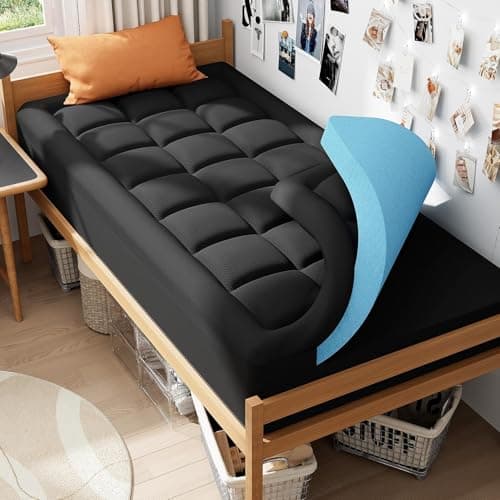 ELEMUSE Dual Layer 3 Inch Memory Foam Mattress Topper Twin, 2 Inch Cooling Gel Memory Foam Plus 1 Inch Down Alternative Pillowtop Mattress Pad with Cooling Cover, Soft Comfort Support, Black - Image 1