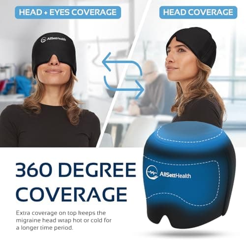 2 Pack - Migraine Relief Cap Ice Head Wrap and Hat | Hot/Cold Gel Pack with Face and Eye Mask Compress for Headache Relief - Black 2 Pack - Thumbnail 5