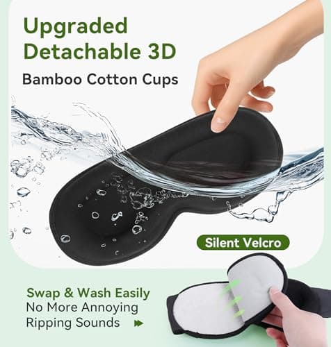 LC-dolida Bamboo Cotton Weighted Bluetooth Sleep Masks, 3D Weighted Sleep Masks with Bluetooth 5.4 Headphones, Total Blackout Bluetooth Sleep Mask for Women Men, Weight Eye Mask for Sleeping, Black - Thumbnail 4