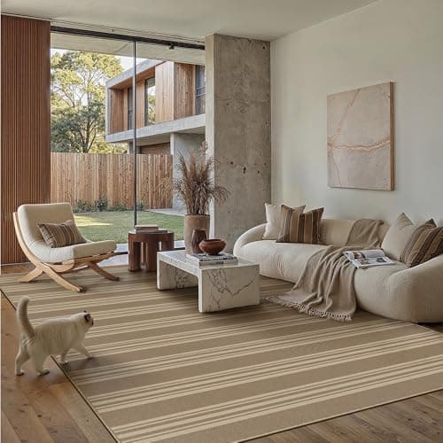 PureCozy Striped Easy Jute Rug 5x7 Khaki Living Room Carpet Washable Non Slip Bedroom Office Rug Farmhouse Neutral Non Shedding Indoor Outdoor Large Carpet for Kitchen Dining Room - Image 1
