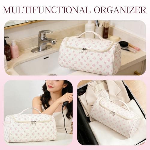 AMZMA Quilted Hair Tool Bag for Travel Storage, Large Organizer Case for Hair Dryer with Hanging Hook & Handle,Organizer with 4 Thickened Compartments, Lightweight - Thumbnail 6