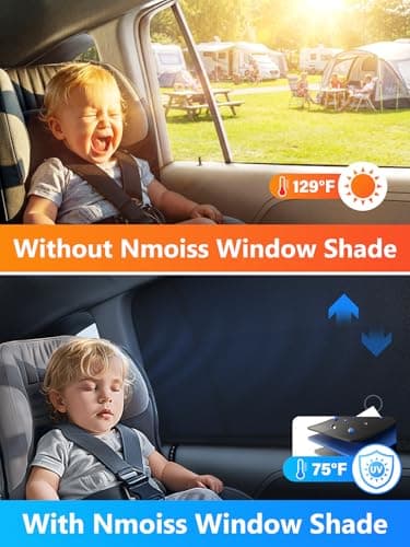 Nmoiss Car Window Shades for Baby[Ice Crystal Cooling Layer](2 Pack) UV-Blocker Cling Sun Shade 99% UV Protection Fit SUV/Sedan/Minivan | Roll Windows Down, Privacy Safe Medium - Thumbnail 2