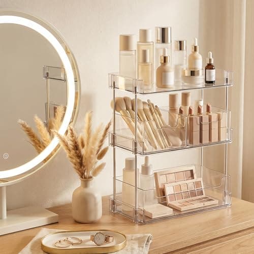 JessLab Clear Makeup Organizer, 3-Tier Vanity Storage with Removable Drawers, Large Capacity Cosmetic Rack for Tall Bottles, Perfume, Lipstick, Bathroom Countertop - Thumbnail 5