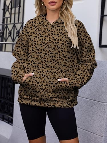 Bellcoco Womens Camo Hoodies Maple Leaf Print Fleece Sweatshirt Long Sleeve Pullover Tops Hooded Fall Winter Clothes Leopard S - Thumbnail 2