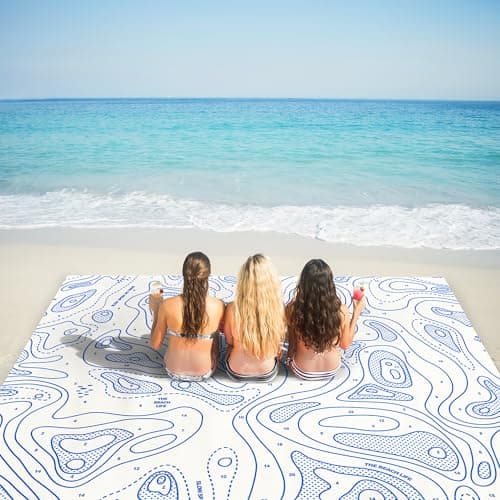 SkyNature Beach Blanket Sandproof, 78''×86'' Large Waterproof Sand Free Beach Mat for 4 Adults, Big Compact Foldable White Beach Essential with 4 Stakes & 4 Corner Pockets for Picnic, Camping, Travel - Thumbnail 4
