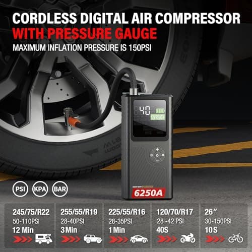 CS02 6250A Peak Jump Starter with Air Compressor, 18000mAh Battery Pack, 9L Gas/7L Diesel, USB-A Charging, Smart Display, 45 Starts, Safety Protection 48-Months Stand-by Time - Thumbnail 5