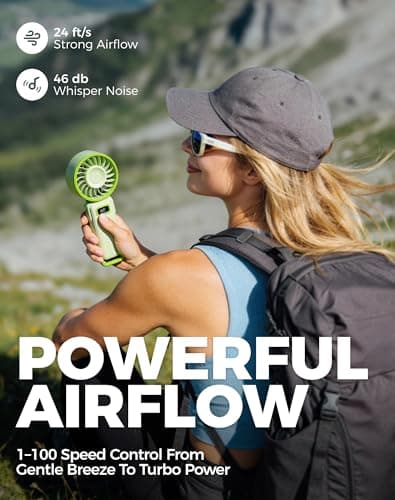 Diveblues Portable Turbo Fan, 100 Speed Handheld Fan with Strong Airflow, Foldable 4 in 1 Personal Fan for Neck, Desk & Travel, USB-C Rechargeable, Lightweight for Summer, Concerts & Outdoor Use - Thumbnail 2