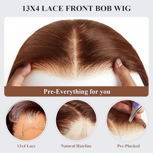 Ilyrion Bob Wig Human Hair 13X4 Lace Front Wigs Human Hair Pre Pluck Straight Short Bob Wigs Chocolate Brown Bob Wig Human Hair Bleached Knot for Black Women 10INCH - Thumbnail 4