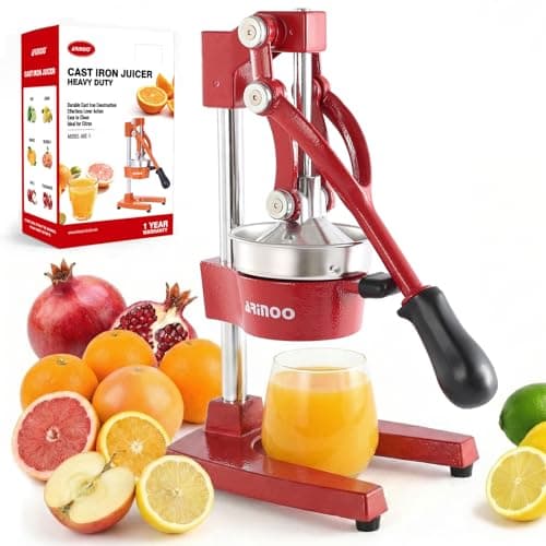 ARINOO Kitchen Cast Iron Citrus Juicer,Manual Hand Press Orange Juicer,Heavy Duty Countertop Squeezer for Lemon,Orange, Easy to Use & Clean（Red) - Image 1