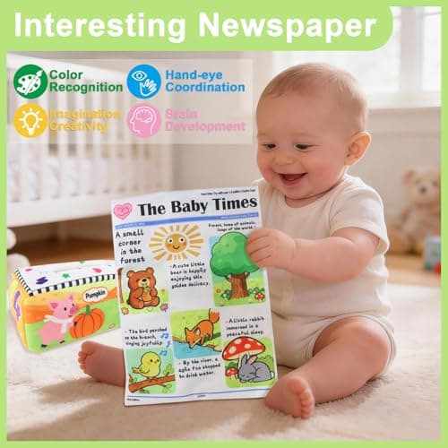 KUANGO Baby Toys 6 to 12 Months - Tissue Box Toy, Soft Crinkle Stuffed Montessori Toys for 6 7 8 9 10 Month Old Infant Sensory Newborn Toys Baby Boys Girls Gifts - Thumbnail 5