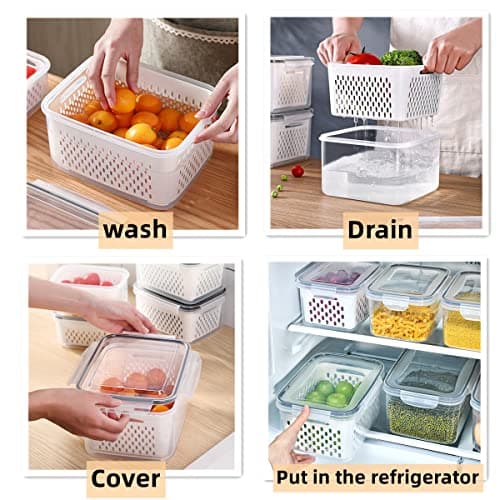 Aagglly Fruit & Vegetable Storage Containers for Refrigerator with Drain Baskets and Airtight Lids, Produce Saver Containers to Keep Berries Lettuce Vegetables Fresh Longer, BPA Free Dishwasher Safe - Thumbnail 4