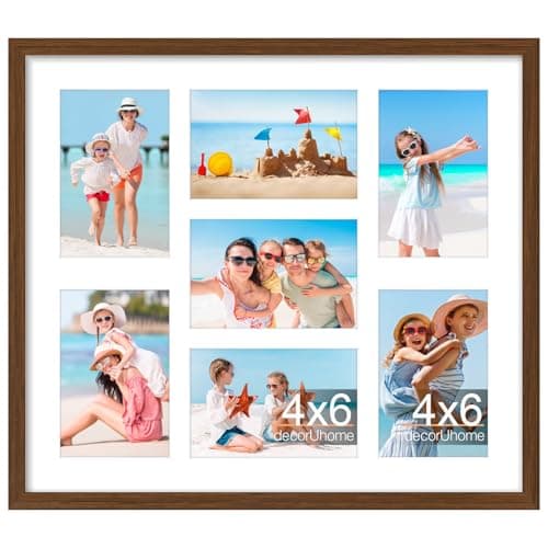 decorUhome 15x17 Picture Frames Collage Wall Decor, Display 7Pcs 4x6 Photos with Mat or 1Pcs 15x17 Unmatted, 7 4x6 Collage Picture Frames for Wall Mounting, Brown - Image 1