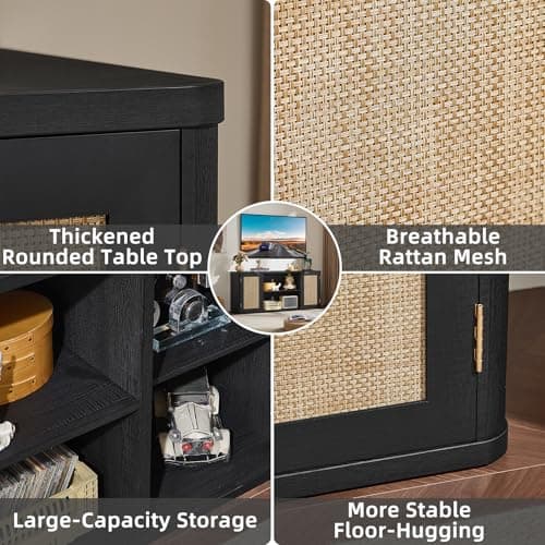 LEYAOYAO Rattan TV Stands for Living Room, Black - Thumbnail 6