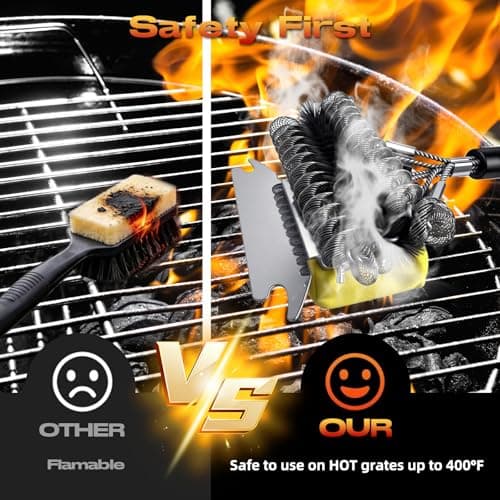 YEBLEM 3-in-1 Grill Brush and Scraper with 2 Sponges, 18" Heavy Duty Stainless Steel Bristle BBQ Cleaner, Heat Resistant Barbecue Grilling Tool, Ideal Outdoor Gift for Men & Dad (Black) - Thumbnail 4