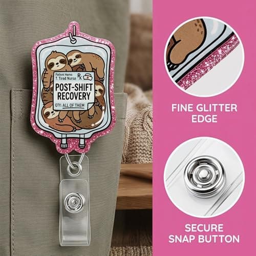Retractable Badge Reel with Alligator Clip, Heavy Duty, Cute Funny ID Name Tag Holder for Nurses, Doctors, Teachers, and Office (Pink-Sloth Bottle) - Thumbnail 3