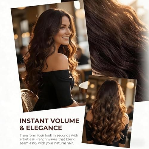 5 Clip in Hair Extensions Synthetic Thick Curly Wavy Hairpieces for Women 18 Inch Natural Looking 3/4 Full Head Clip on Hair Extensions Light Brown - Thumbnail 4