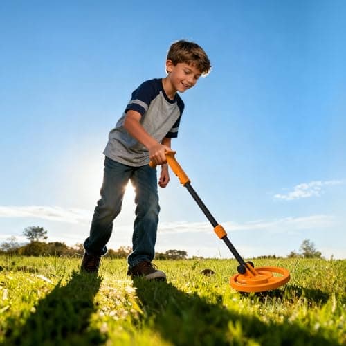 GoGonova Metal Detector, Adjustable 27.5” - 37.8” Metal Detector for Kids with LED Display, Lightweight Kids Metal Detector Kit with 6.8” Waterproof Search Coil, Gift for Boys & Girls, Orange - Thumbnail 2