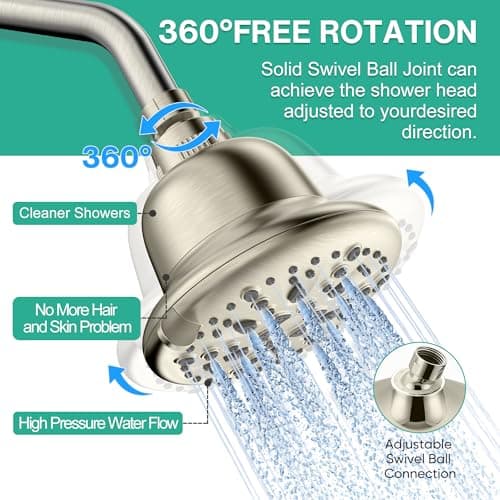 Cobbe Filtered Shower Head, 7 Modes High Pressure Shower Heads - 16 Stage Shower Head Filter for Hard Water for Remove Chlorine and Harmful Substances (Elegant Brushed Nickel, 5 Inch Round) - Thumbnail 6