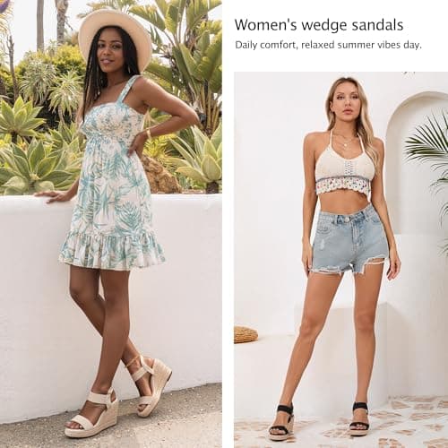 Vepose Women's Nude Wedge Sandals, Platform Espadrilles Slip On Open Toe with Elastic Ankle Strap, Comfortable 3.5 Inches Low Heel Summer Dressy 881 Shoes Size 8.5 (CJY881 Nude 08.5) - Thumbnail 2