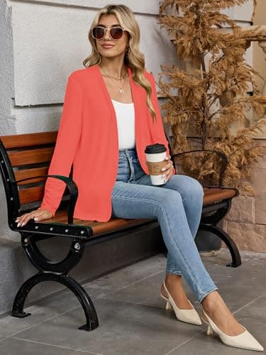 Heymoments Open Front Cardigan for Women Watermelon Red Large Long Sleeve Loose V Neck Outerwear Causal Bolero Lightweight Soft Drape Spring Fall Winter Tops Breathable Knitted Sweaters - Thumbnail 5