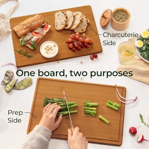 Keechee Bamboo Cutting Board with Non-slip Mat, Cutting Boards for Kitchen Meal Prep & Serving - Wood Serving Board Sets with Deep Juice Groove Ideal Kitchen Gifts - Thumbnail 6