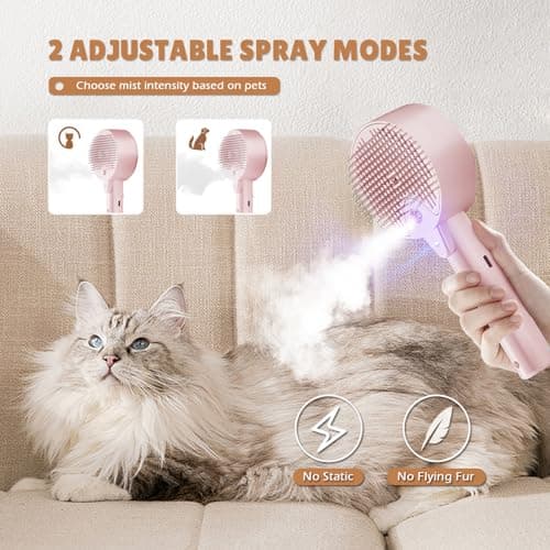 Cat Steam Brush,Cat Brushes for Indoor Cats, 4 In 1Spritz Spray Defur Comb, Cloud Care Shedding Control, Pet Grooming Brush for Long Short Hair Cats Dogs, Massage Clean Design Pet Steam Brushes - Thumbnail 4