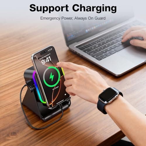 Wireless Induction Portable Bluetooth Speaker - 5 in1 Bluetooth Speaker Phone Stand with Colorful Ambient Light 360° Rotation Compatible with Most Phones - Unique Birthday Gift for Men Women Adults - Thumbnail 4