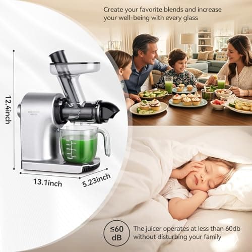 Juicer Machines,ORMEO HOME Cold Press Slow Masticating Juicers with 3.60"Large Feed Chute For Vegetable and Fruit,Easy to Clean,Quiet Motor,BPA-Free,High Juice Yield(Updated) - Thumbnail 5