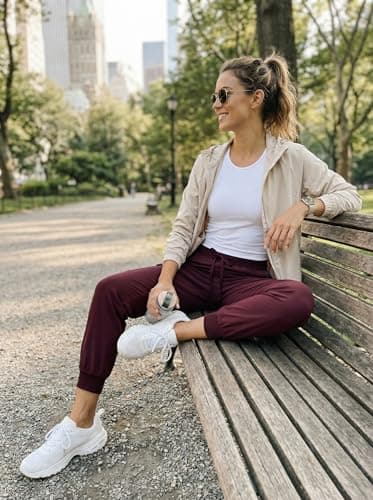 Libin Women's Cargo Joggers Lightweight Quick Dry Hiking Pants Athletic Lounge Casual Travel, Wine Red S - Thumbnail 2