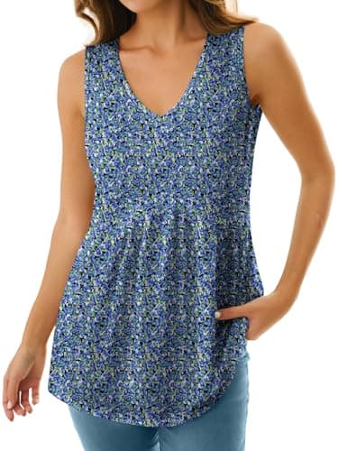 GKBK Womens Tank Tops 2026 V Neck Babydoll Flowy Peplum Hem Tops for Women Dressy Sleeveless Floral Tank Tops Boho Chic Spring Summer Clothing Blue Flower - Thumbnail 2
