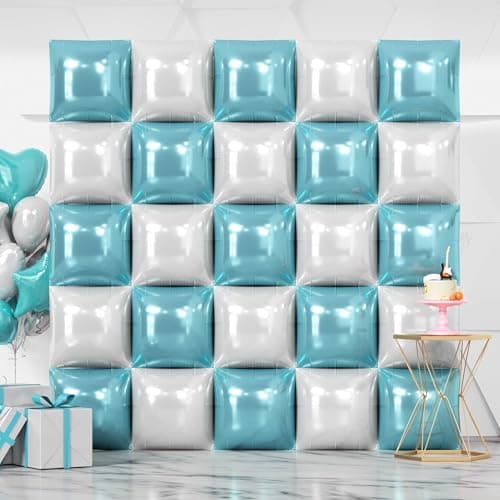 NISOCY 25PCS Pearl White and Light Blue Square Foil Balloons Wall Backdrop Double Sided Blue and White Balloons Arch Kit for Bridal Baby Shower Wedding Engagement Birthday Theme Party Decorations - Image 1