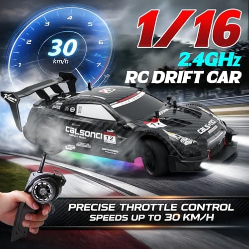 LFOLUSU Remote Control Car RC Drift Car 1:16 Scale 4WD RC Vehicle with LED Lights 2.4GHz 30km/h RTR High Speed Racing Sport Toy for Adults Boys Girls Kids Gift 2Pcs Rechargeable Battery - Thumbnail 2