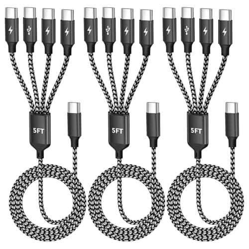 USB C Splitter Multi Charging Cable 3Pack, Dual Type C Charger Cord,4 in 1 Multiple Nylon Braided Cable with 4 Type-C Connectors Compatible with iPhone 17 16 Pro Max/Galaxy/Tablets/Google 5FT - Image 1