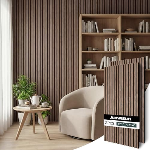 Acoustic Wall Panels, 2 Pack Wood Slat Wall Panel, Soundproof Wall Panels, 3D Textured Wall Decor for Ceiling and Wall, 47.2" x 23.6", in Walnut Finish