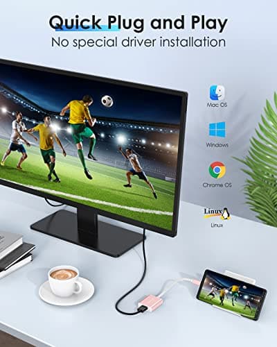 LENTION USB C to HDMI Adapter Compatible with iPhone 15/16/17 to HDMI Adapter for TV, Thunderbolt 3/4 to HDMI for 2025-2016 MacBook Pro, iMac/Air iPad, Galaxy HDTV Projector Monitor (Rose Gold) - Thumbnail 3