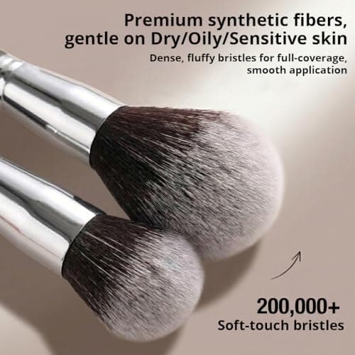 BEAKEY Makeup Brushes Set, Professional Foundation Eyeshadow Concealer Blush Powder Bronzer Applicator, 2 Blender Sponge with Beauty Paper Case - Thumbnail 4