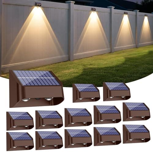 Brighter Solar Fence Lights-3000/4000/6000K 3 Mode,Solar Lights Outdoor Waterproof,Dusk to Dawn Deck Light, Outdoor Lighting for Backyard/Railing/Wall/Step/Patio(12 Pack,Brown) - Image 1