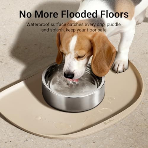 DownyPaws Dog Food Mats for Floors Waterproof, BPA Free Silicone Dog Bowl Mat, Non-Slip Pet Feeding Mat with High Raised Edge, Cat Placemat for Messy Drinkers, 24"×17", Almond - Thumbnail 3