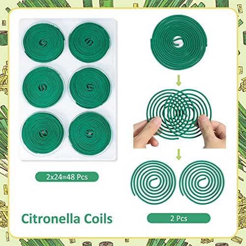 SCENTORINI Citronella Coils, 48 PCS Citronella Incense with Coil Holder, Suitable for Home Outdoor Use, Pool Side, Patio, Porches, Courtyards, Farms, Garden Planting Area - Thumbnail 2