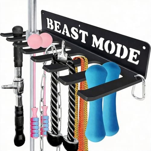 Gym Home Rack 8 Hook Heavy-Duty Wall-mounted Organizer Multi-Purpose Workout Gear Wall Hanger Storage for Resistance Bands Jump Ropes Lifting Belt Fitness Bands Barbells Carabiners Included (BEAST MODE) - Image 1