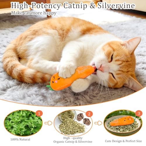 ETEKYER Catnip Cat Toys, 5 Pack, Plush Cat Nip Toys for Indoor Kitten Kitty, Interactive Cat Kicker Chew Safe Teeth Cleaning Toys, Fun Vegetable Shape - Thumbnail 2