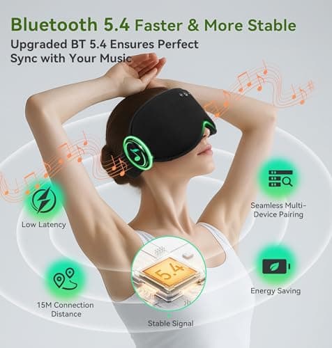 LC-dolida Bamboo Cotton Weighted Bluetooth Sleep Masks, 3D Weighted Sleep Masks with Bluetooth 5.4 Headphones, Total Blackout Bluetooth Sleep Mask for Women Men, Weight Eye Mask for Sleeping, Black - Thumbnail 5