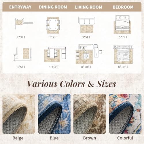 tchdio 2x3 Entryway Rug, Non Slip Front Door Mat Small Washable Rugs, Soft Low Pile Small Area Rug Vintage Doormat, Stain Resistant Rug for Entrance, Kitchen (Beige, 2'x3') - Thumbnail 6