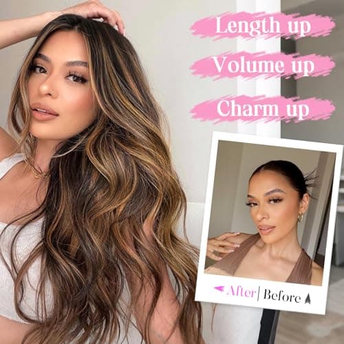 Invisible Wire Hair Extensions with Transparent Wire Adjustable Size 4 Secure Clips Long Wavy Secret Hairpiece 20 Inch for Women(Balayage Dark Brown to Chestnut) - Thumbnail 4