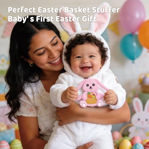 Easter Basket Stuffers Baby Teething Toys, Bunny Silicone Teething Toy for Babies 0 3 6 9 12 18 Months, Easter Basket Stuffer Essential, Baby Rabbit Carrots Teether for Baby & Toddler First Gifts - Thumbnail 6
